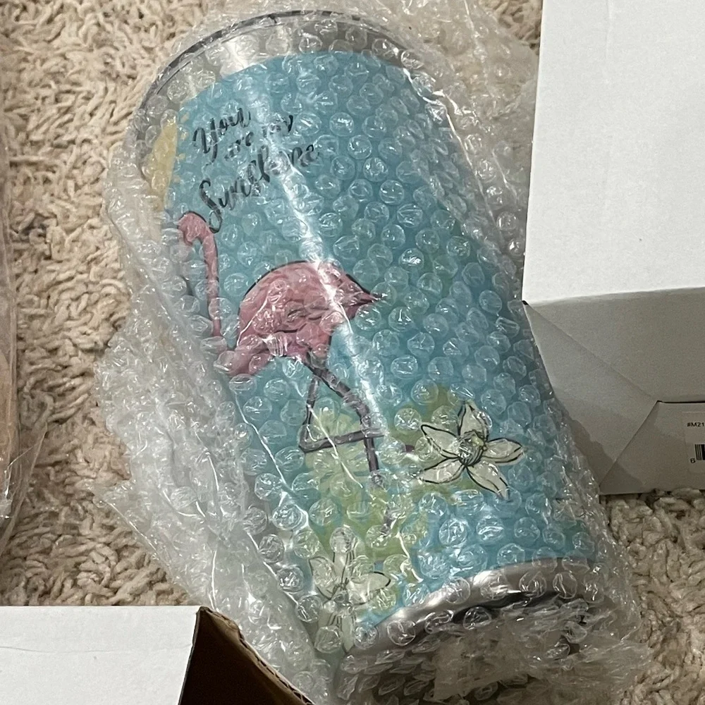 18 Oz Coffee Mug Tumbler Flamingo Sunshine